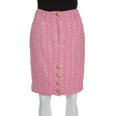 Pre-owned Moschino Couture Pink Raffia And Boucle Tweed Pencil Skirt M
