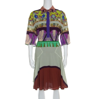 Pre-owned Etro Multicolor Printed Short Sleeve Button Front Shirt Dress M