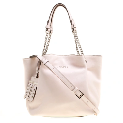 Pre-owned Tod's Pink Leather Flower Chain Tote