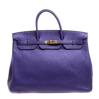 Pre-owned Hermes Ultraviolet Clemence Leather Gold Hardware Birkin 40 Bag In Purple