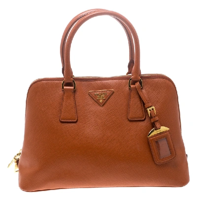 Pre-owned Prada Orange Saffiano Lux Leather Promenade Tote