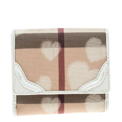 Pre-owned Burberry Beige Nova Check Pvc Heart Compact Wallet