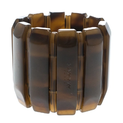 Pre-owned Lanvin Brown Plastic Polyester Elastic Wide Cuff Bracelet