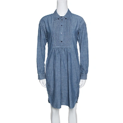 Pre-owned Burberry Brit Indigo Chambray Pintuck Detail Shirt Dress S In Blue