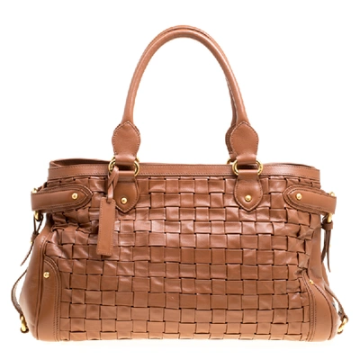 Pre-owned Escada Brown Woven Leather Horizontal Margaretha Tote