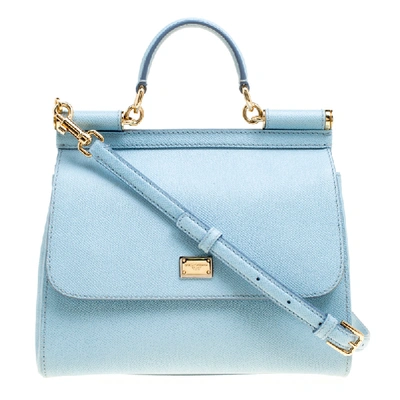 Pre-owned Dolce & Gabbana Baby Blue Leather Medium Miss Sicily Top Handle Bag