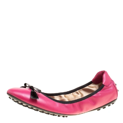 Pre-owned Tod's Pink Leather Scrunch Ballet Flats Size 39