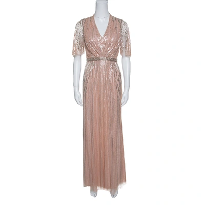 Pre-owned Jenny Packham Blush Pink Embellished Tulle Gown S