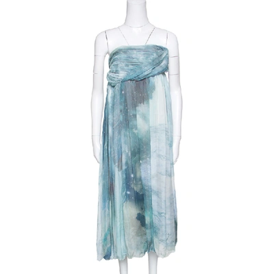 Pre-owned Matthew Williamson Printed Silk Draped Strapless Dress S In Multicolor