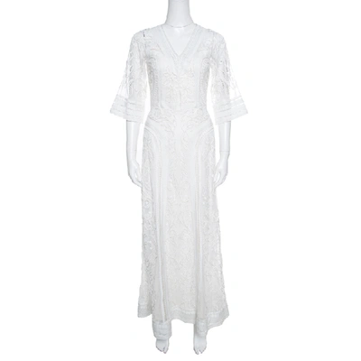 Pre-owned Temperley London Off White Tonal Embroidered Tulle Bertie Gown S