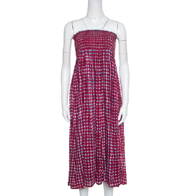 Pre-owned Tory Burch Pink Sonda Printed Smocked Bodice Maxi Dress S