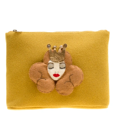 Pre-owned Charlotte Olympia Yellow Wool Sleeping Beauty Felt Pouch