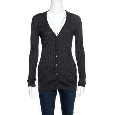 Pre-owned Dolce & Gabbana Dark Grey Rib Knit Button Front Cardigan S