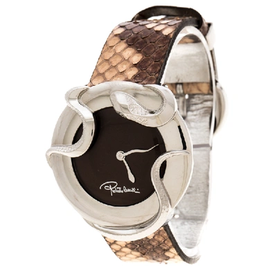 Pre-owned Roberto Cavalli Brown Stainless Steel Snake R7251165535 Women's Wristwatch 38 Mm