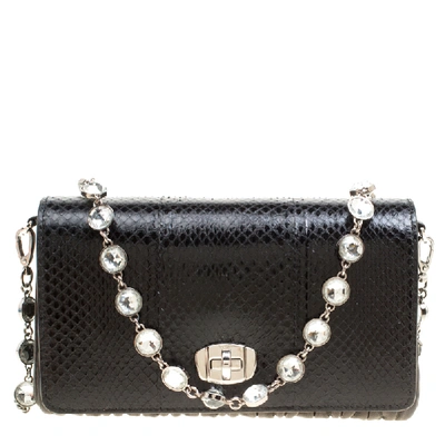 Pre-owned Miu Miu Black Leather And Snakeskin Crystal Clutch