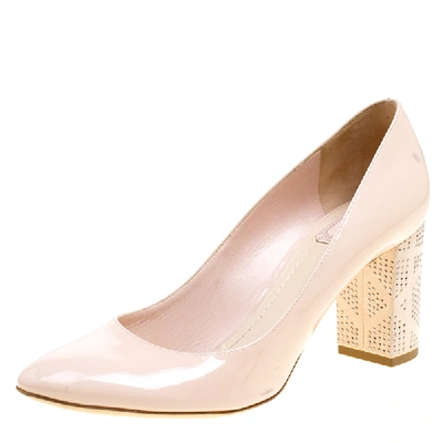 Pre-owned Dior Blush Pink Patent Leather And Suede Block Heel Pumps Size 39.5