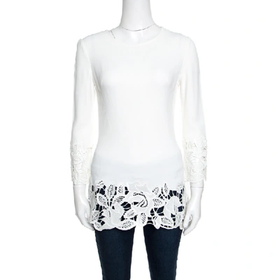 Pre-owned Ermanno Scervino Off White Floral Lace Trim Detail Long Sleeve Top S