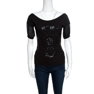 Pre-owned Gianfranco Ferre Gf Ferre Black Sequin Embellished Plunge Back Neck Top Xxs