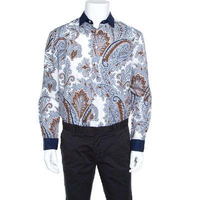 Pre-owned Etro Paisley Print Cotton Contrast Collar And Cuff Detail Button Front Shirt L In Multicolor
