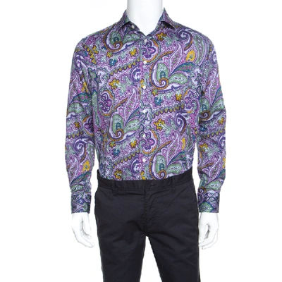 Pre-owned Etro Purple Cotton Paisley Printed Button Front Shirt L