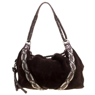 Pre-owned Loewe Dark Brown Suede Braided Embellished Hobo