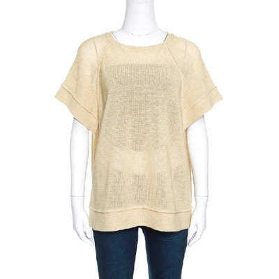Pre-owned Brunello Cucinelli Beige Perforated Knit Raglan Sleeve Crew Neck Sweater Xl