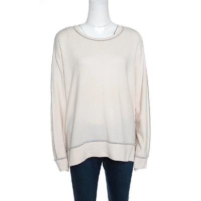 Pre-owned Brunello Cucinelli Cream Cashmere Contrast Piped Dolman Sleeve Sweater Xl