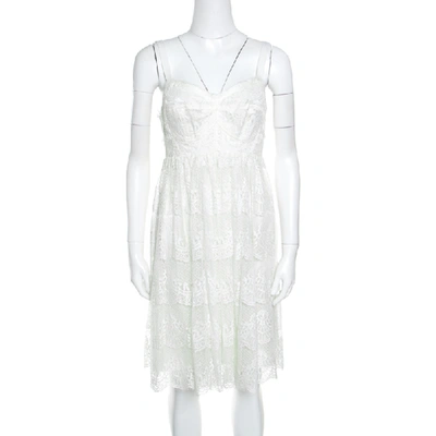 Pre-owned Dolce & Gabbana Off White Floral Scalloped Lace Babydoll Dress M In Cream