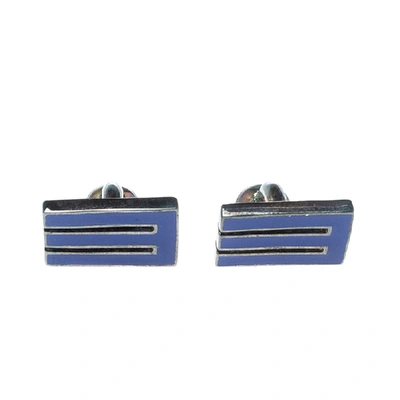 Pre-owned Etro E Blue Enamel Silver Tone Cufflinks