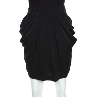 Pre-owned Catherine Malandrino Black Silk Pleat Front Pegged Mini Skirt M