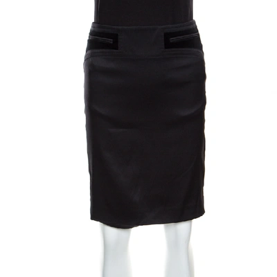 Pre-owned Gucci Black Silk Velvet Trim Pocket Pencil Skirt S