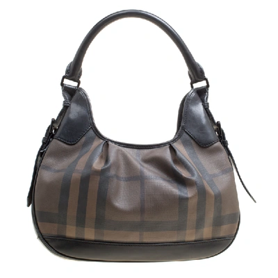 Pre-owned Burberry Brown/black Nova Check Pvc And Leather Small Brooklyn Hobo