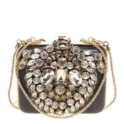 Pre-owned Rochas Black Leather Crystal Embellished Clutch