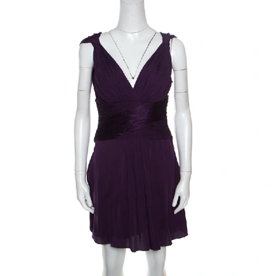 Pre-owned Catherine Malandrino Purple Silk Gathered Bodice Detail Sleeveless Dress M