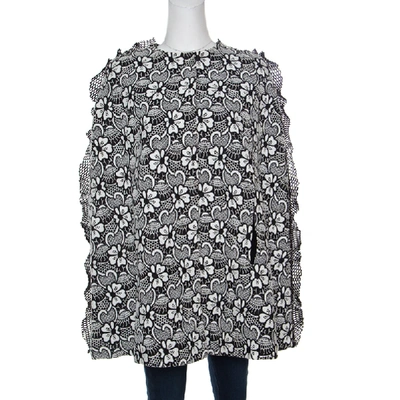 Pre-owned Emanuel Ungaro Monochrome Floral Macrame Lace Cape Style Jacket S In Multicolor