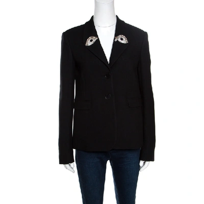 Pre-owned Rochas Black Embellished Eye Motif Detail Two Button Blazer L