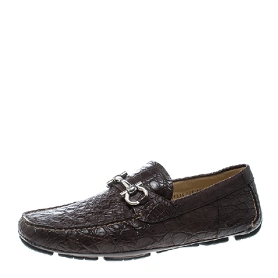 Pre-owned Ferragamo Brown Crocodile Leather Parigi Bit Loafers Size 44