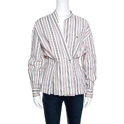 Pre-owned Isabel Marant Pink And White Striped Cotton Jacquard Wrap Front Silvia Shirt M