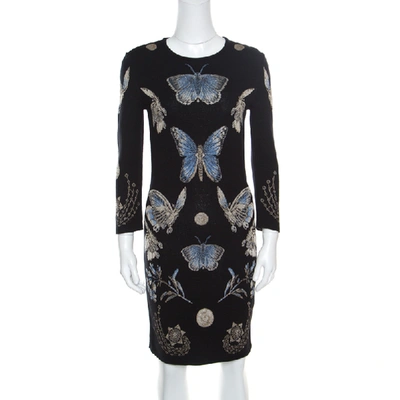 Pre-owned Alexander Mcqueen Black Lurex Jacquard Knit Butterfly Pattern Obsession Dress S