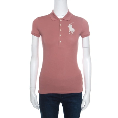 Pre-owned Polo Ralph Lauren Blush Pink Cotton Beaded Logo Embellished Polo T- Shirt Xs