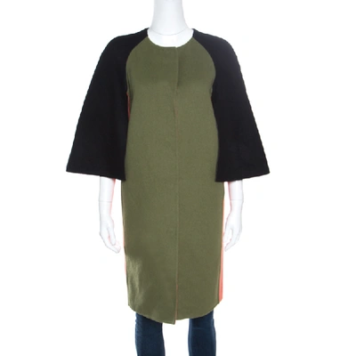 Pre-owned Fendi Colorblock Paneled Wool Cape Style Boxy Coat M In Multicolor