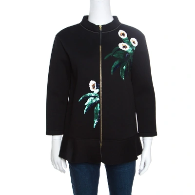 Pre-owned Marni Black Floral Sequin Embellished Zip Front Padded Jacket M