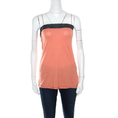 Pre-owned Emporio Armani Coral Knit Beaded Yoke Detail Sleeveless Top S In Orange