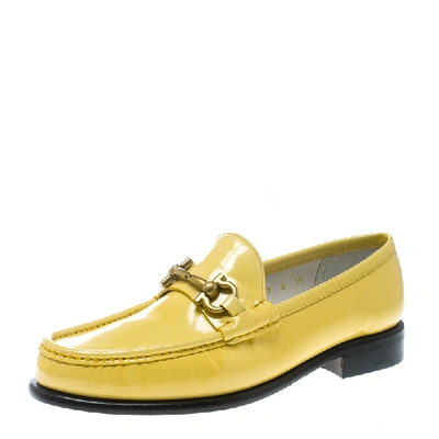 Pre-owned Ferragamo Women Yellow Patent Leather Mason Gancio Bit Loafers Size 38.5