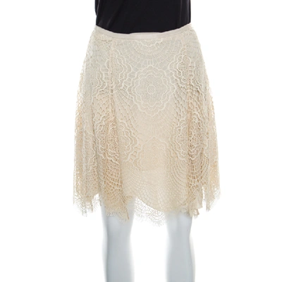 Pre-owned Ralph Lauren Beige Floral Scalloped Lace Flared Mini Skirt S