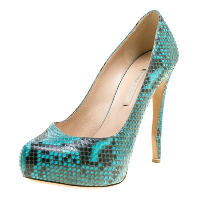 Pre-owned Nicholas Kirkwood Two Tone Python Leather Platform Pumps Size 38 In Blue