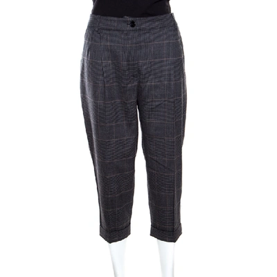 Pre-owned Dolce & Gabbana Grey Prince Of Wales Checked Wool Cropped Trousers M