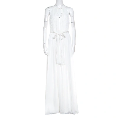 Pre-owned Alice And Olivia White Plisse Plunge Neck Naomi Goddess Gown S