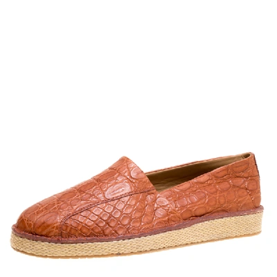 Pre-owned Ferragamo Cognac Crocodile Leather Lampedusa Espadrilles Size 44.5 In Brown