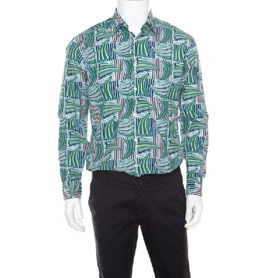 Pre-owned Ferragamo Blue And Green Sailboat Printed Cotton Long Sleeve Shirt M